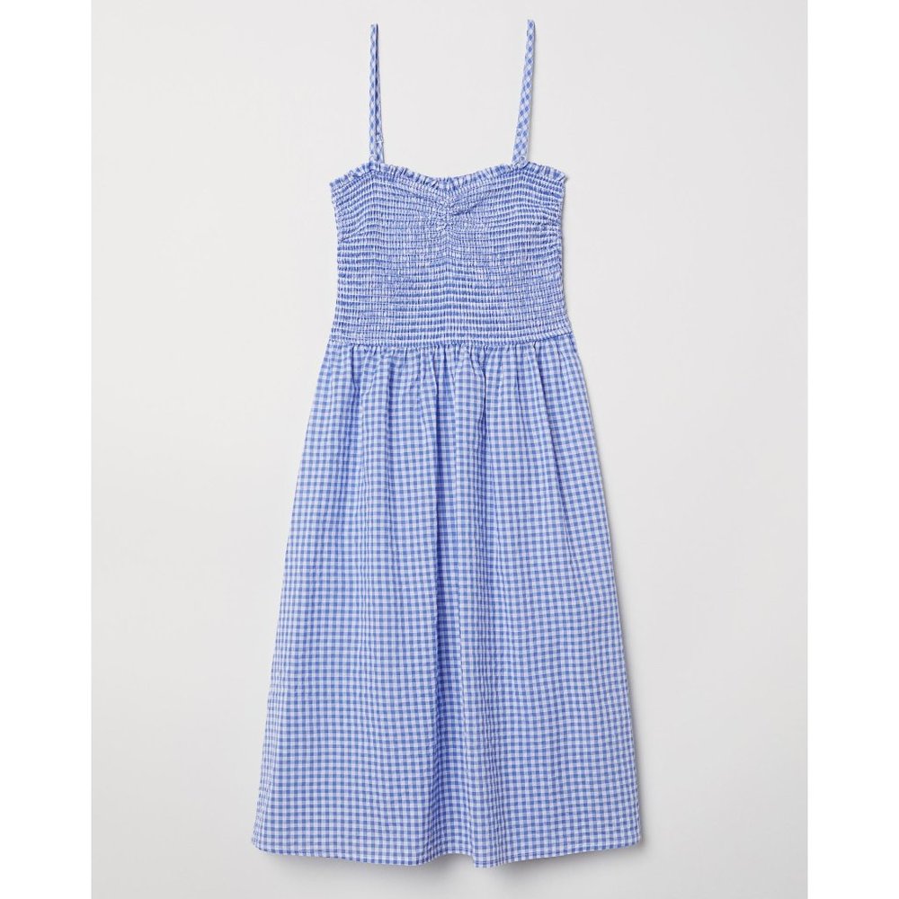 HOST PICK ❤️ H&M BLUE WHITE SMOCKED GINGHAM COTTON DRESS 18 NWT - Picture 2 of 13